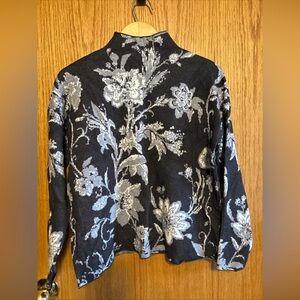 Cynthia Rowley SZ Large Gray Floral Long Sleeve Drop Shoulder Mock Neck Sweater